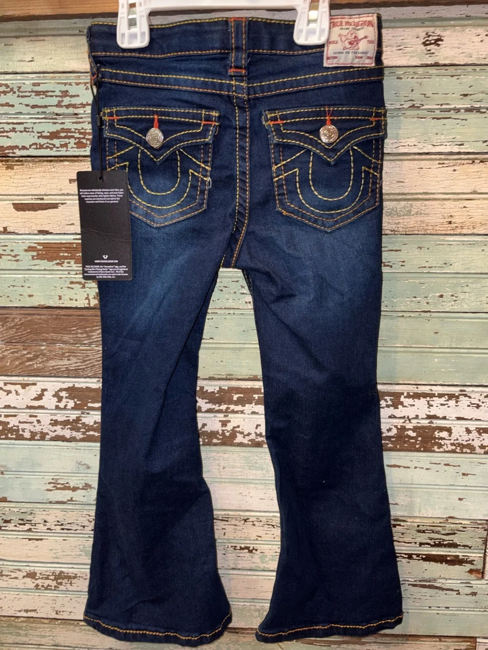 NEW True Religion Dark Blue Flare Jeans with Contrast Stitching